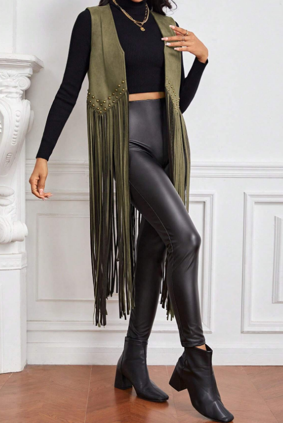 Vest-Vegan Suede Tassel Vest