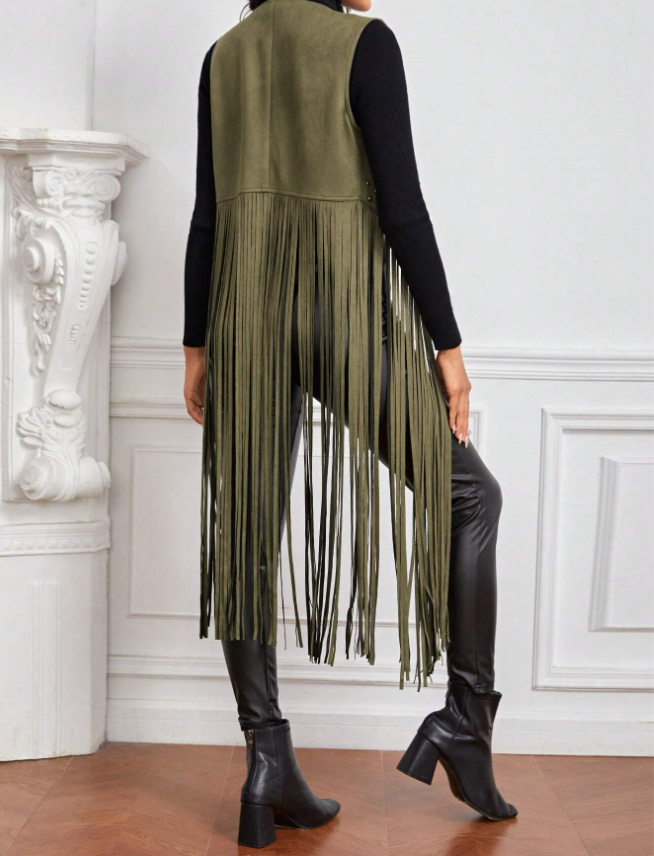 Vest-Vegan Suede Tassel Vest