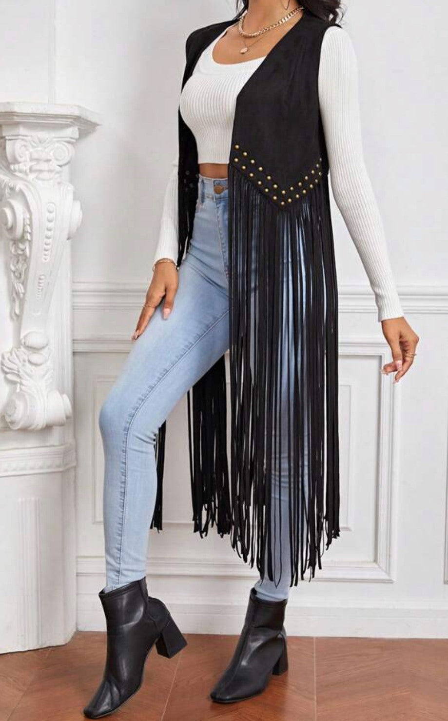 Vest-Vegan Suede Tassel Vest